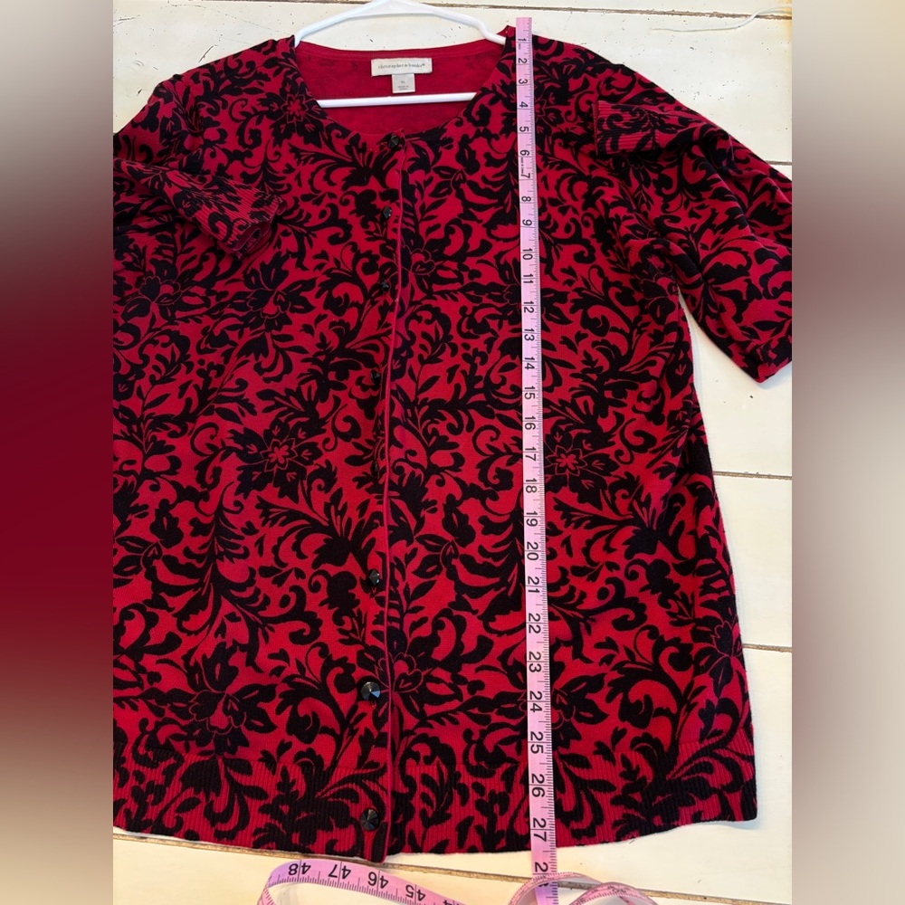 Christopher & Banks Damask Floral Cardigan Women’s XL Red And Black Button Up - Picture 7 of 10
